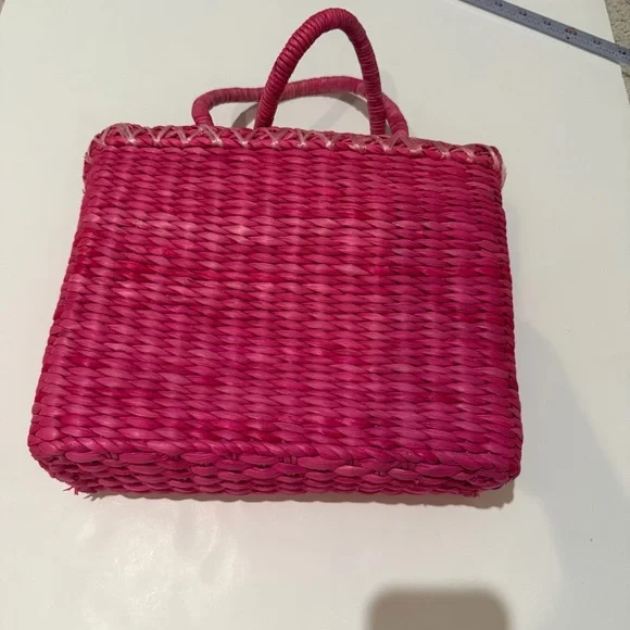 Vintage 1980’s Marlo Pink Floral Embroidered Woven Tote Bag Purse - Picture 8 of 14